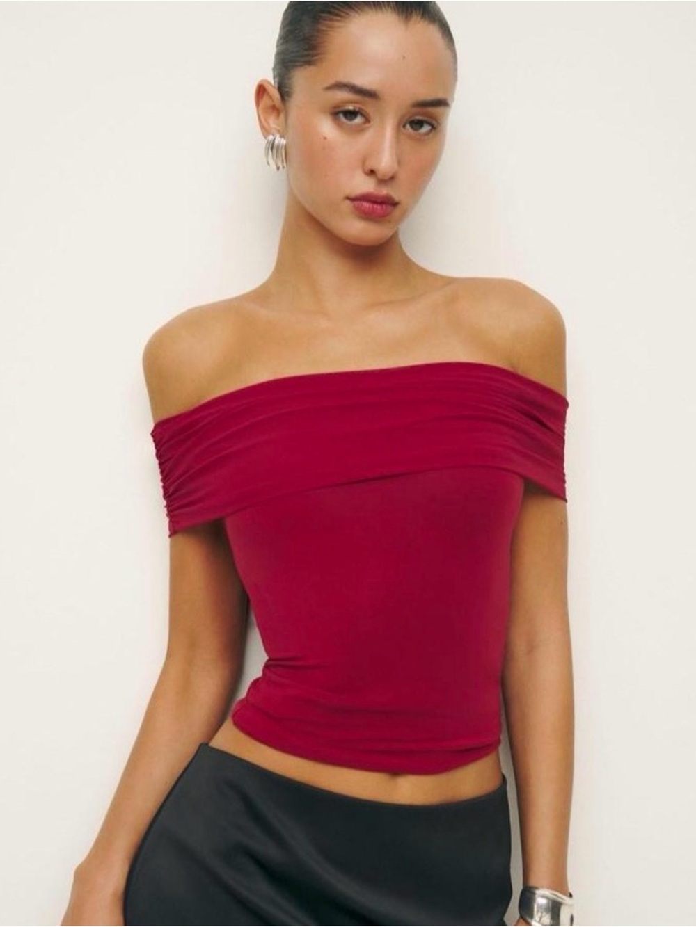 Reformation Off-Shoulder Burgundy Top
